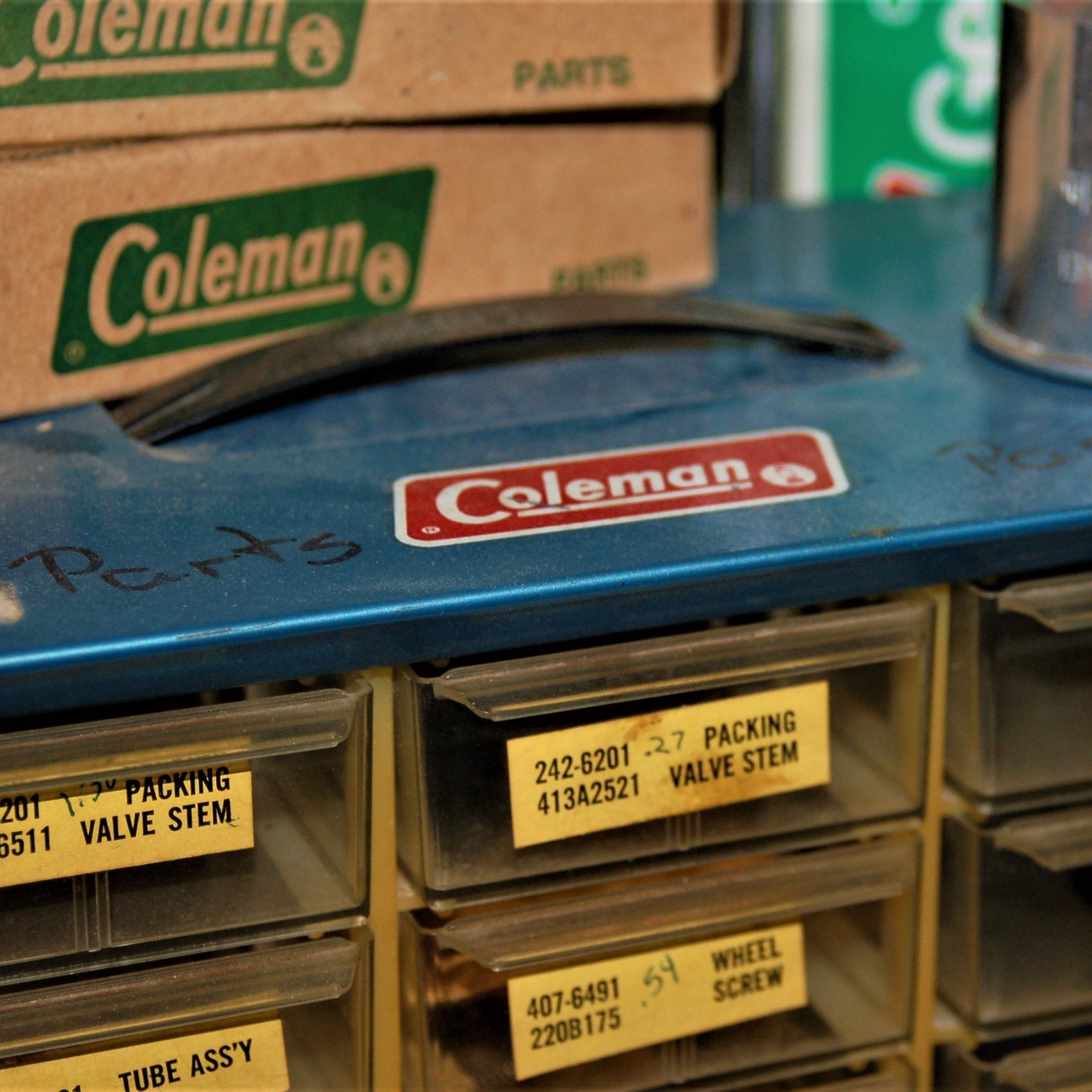 Hard-to-find Coleman stove parts including generators, valves, and repair components — from The GPA Junkyard
