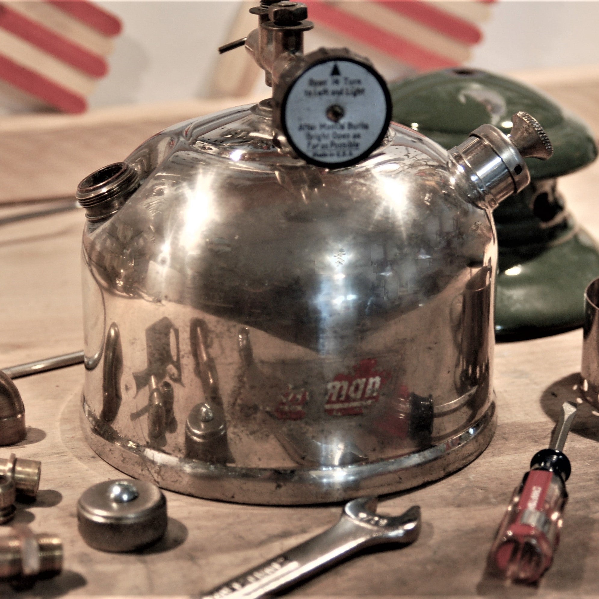 Specialty tools and accessories for servicing and restoring classic Coleman camp lanterns and stoves — from The GPA Junkyard"