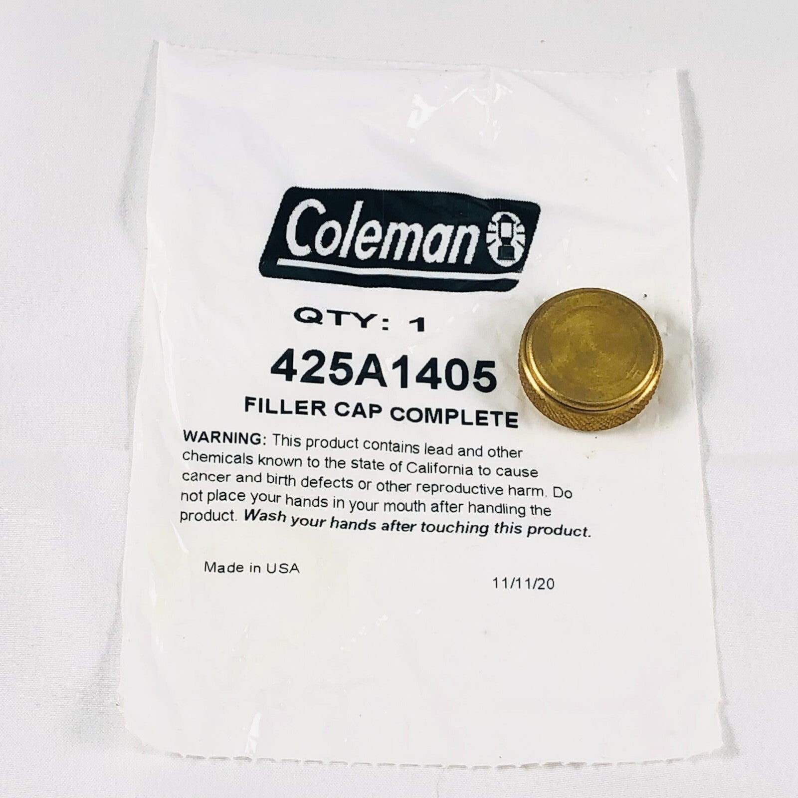 NEW Coleman Brass Fuel Filler Cap Complete Part 425A1405 - Made in the USA0