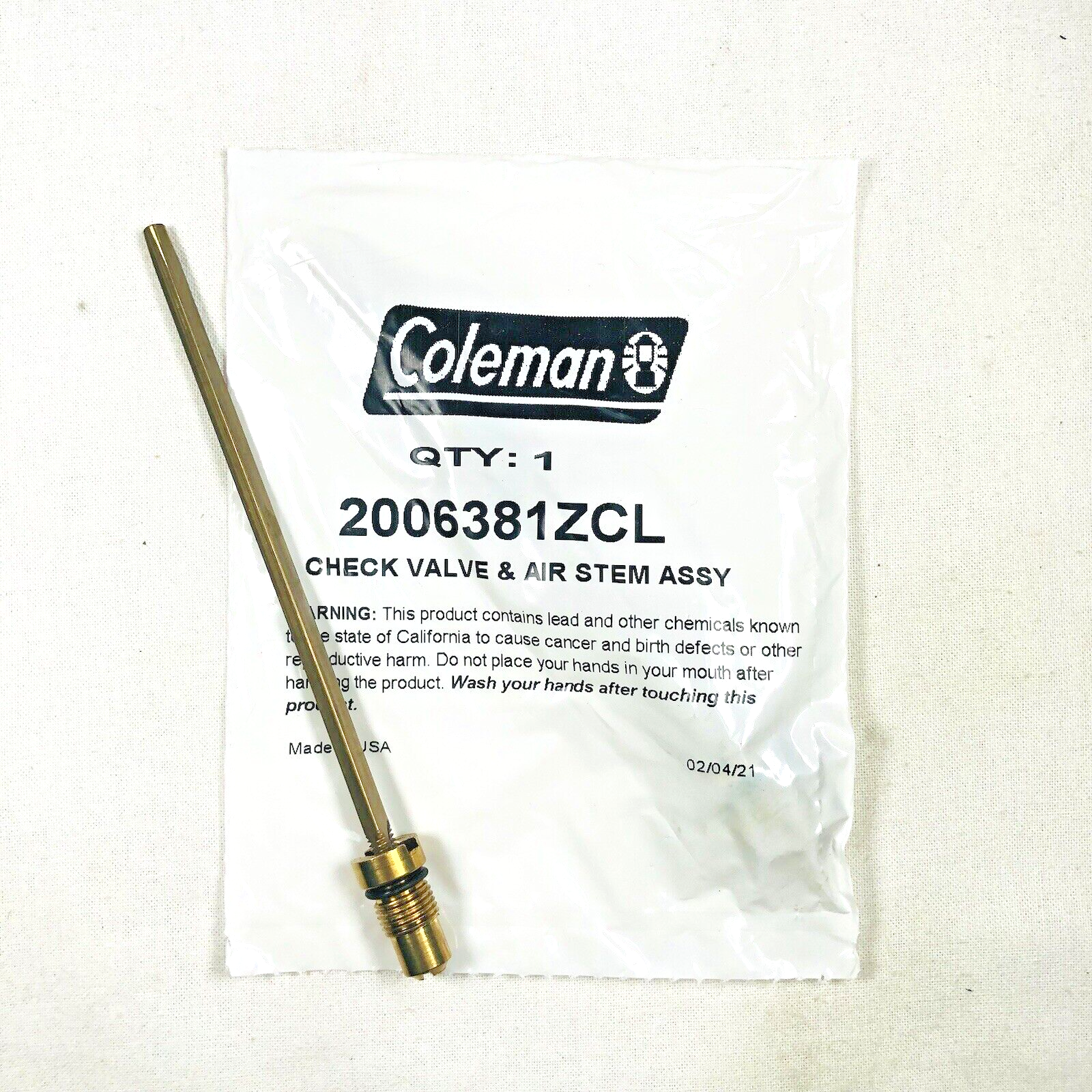 New Coleman Check Valve & Air Stem Assembly #2006381ZCL for Lanterns and Stoves0
