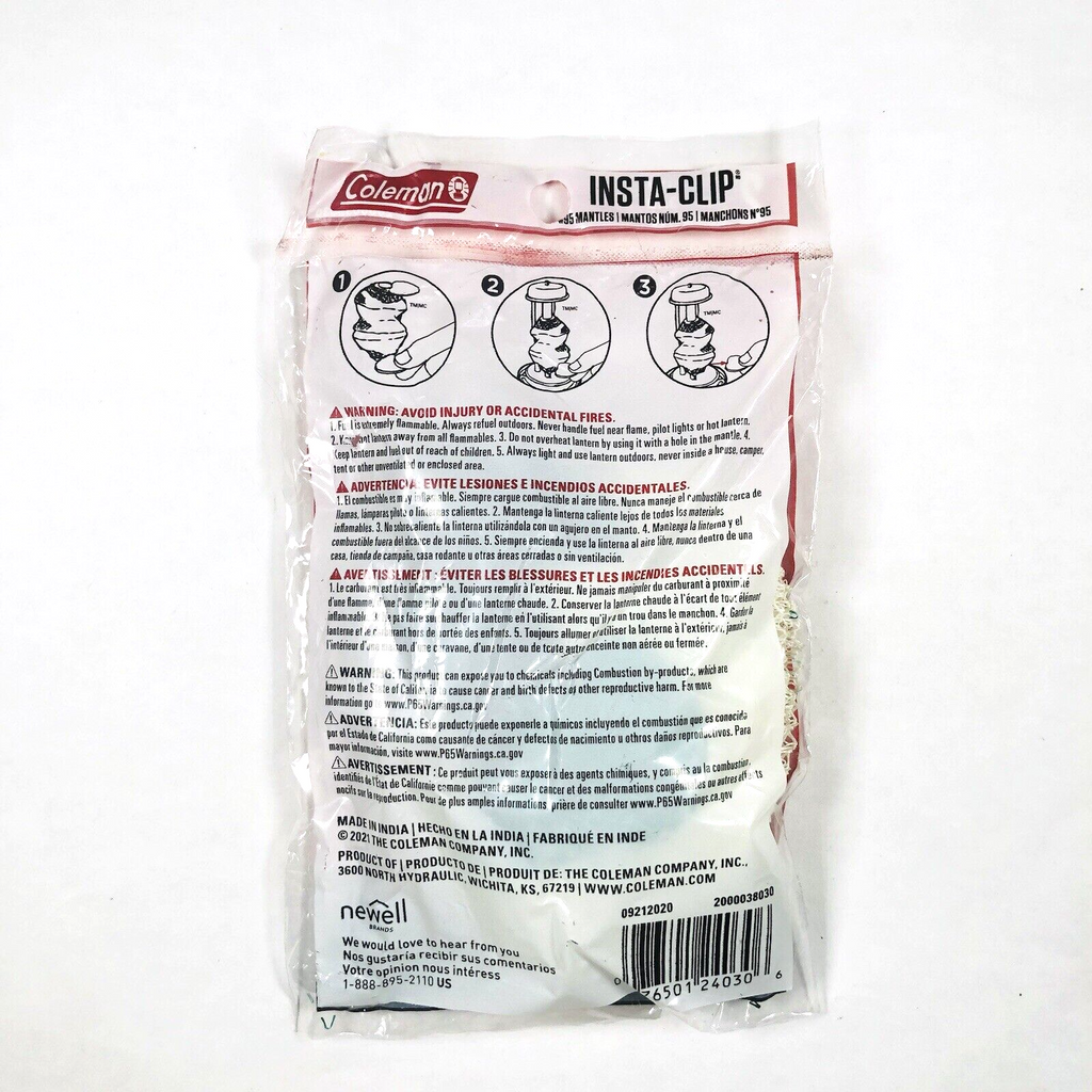 2 New Coleman Instaclip #95 Lantern Mantles 1 pack of 2 (2 Mantles Total)1