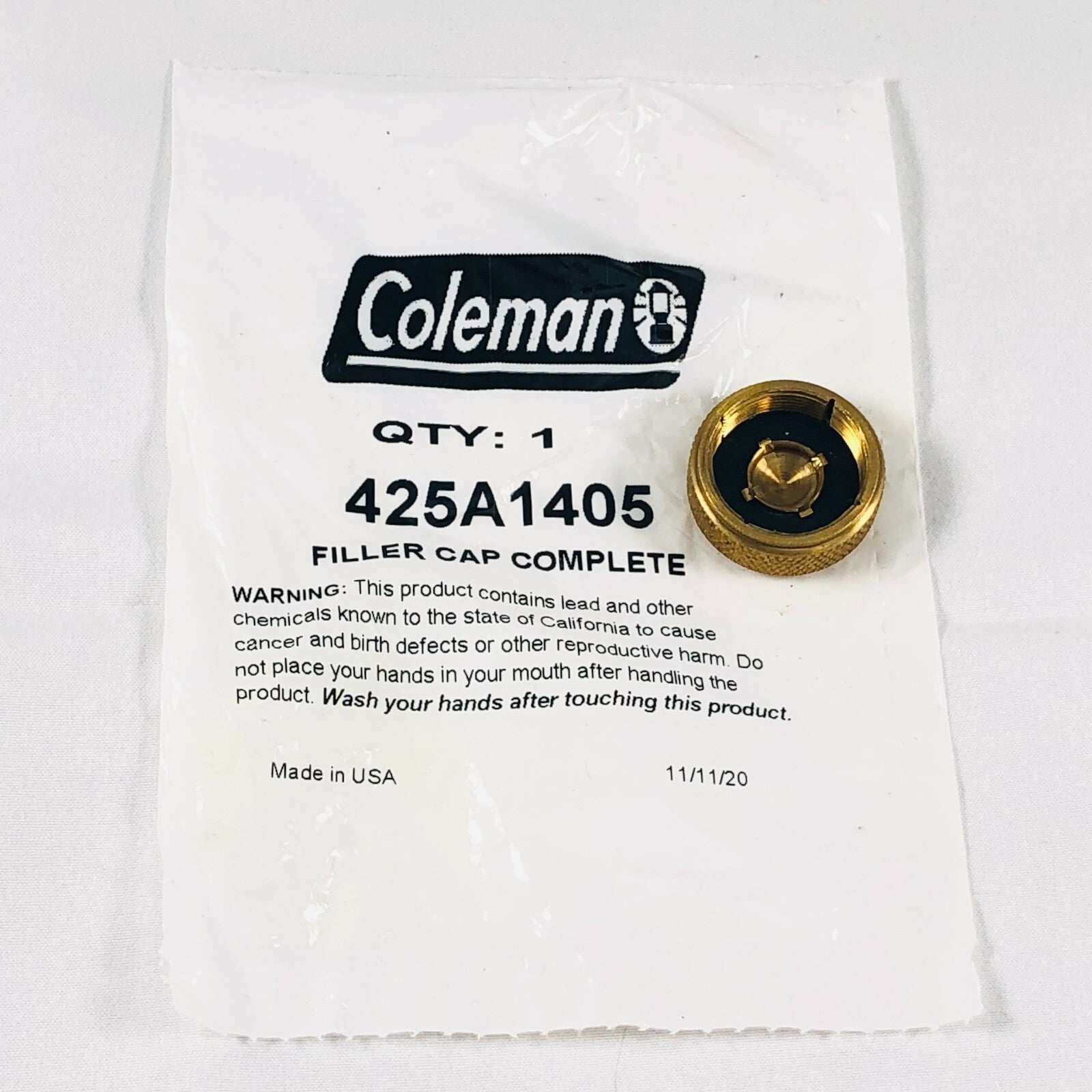 NEW Coleman Brass Fuel Filler Cap Complete Part 425A1405 - Made in the USA1